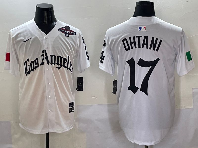 Men Los Angeles Dodgers #17 Ohtani White Five generations Joint Name 2025 Nike MLB Jersey style 7